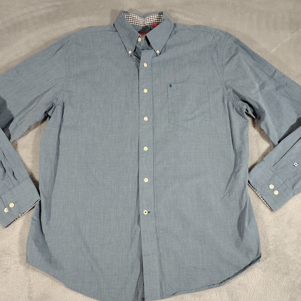 IZOD Shirt Men‎ L Blue Preppy College Work Office Casual Long Sleeve Comfort